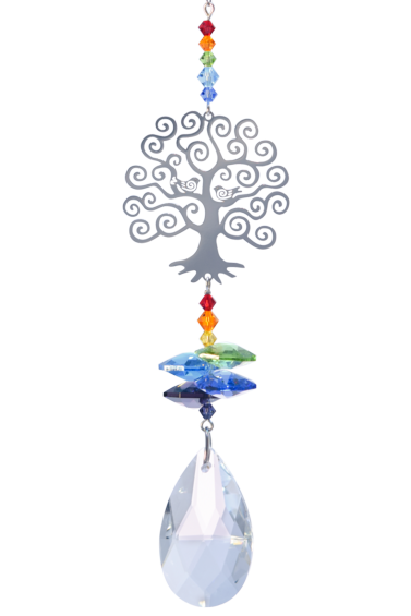 Tree of Life - Prismatic Colourway - Crystal Fantasy - Lovely Hanging Sun-catcher / Rainbow Maker + 38mm Almond 240 x 38 x 24mm