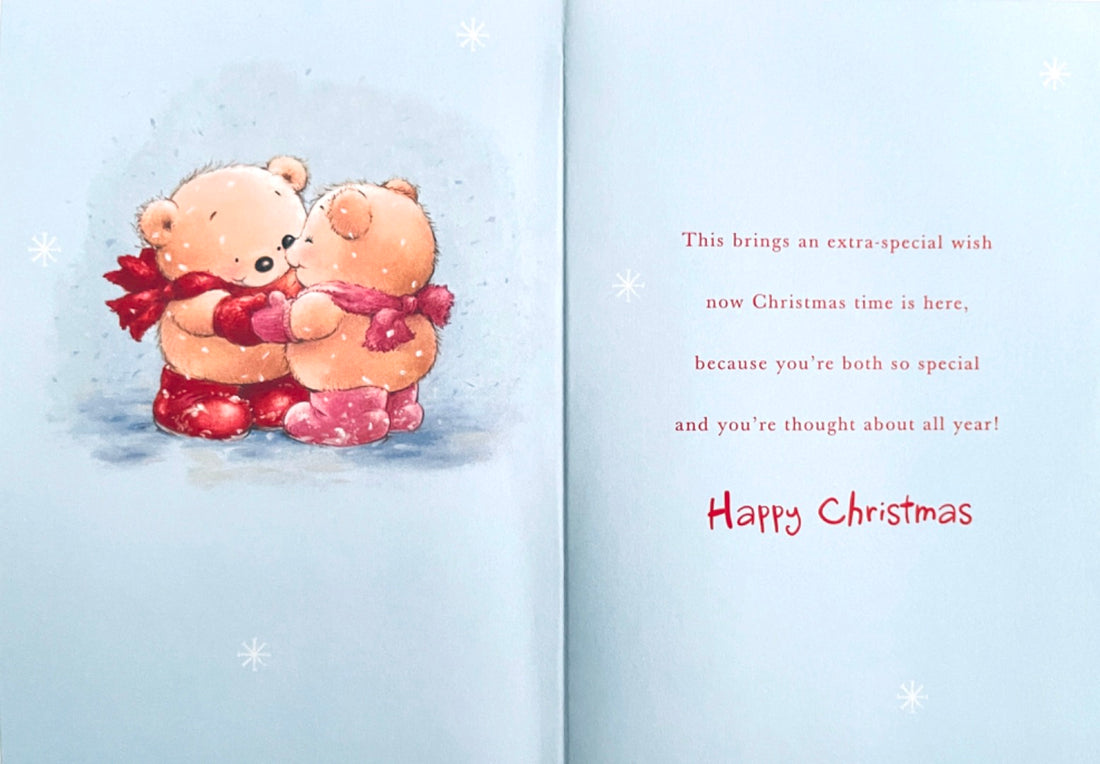 Auntie and Uncle Love at Christmas Card Cute Bear Couple under Umbrella Hallmark