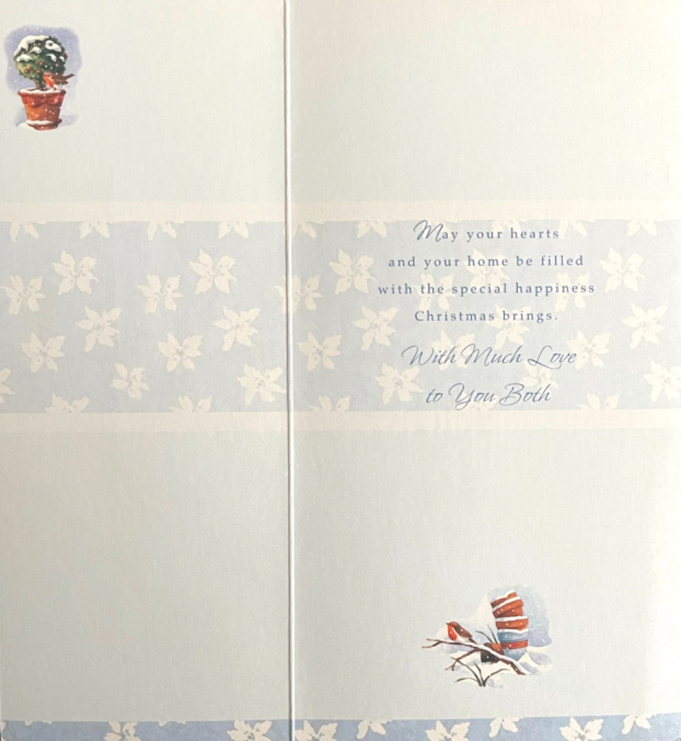 Grandson and Your Wife Love to Both Christmas Card Glitter Snow Wreath Hallmark