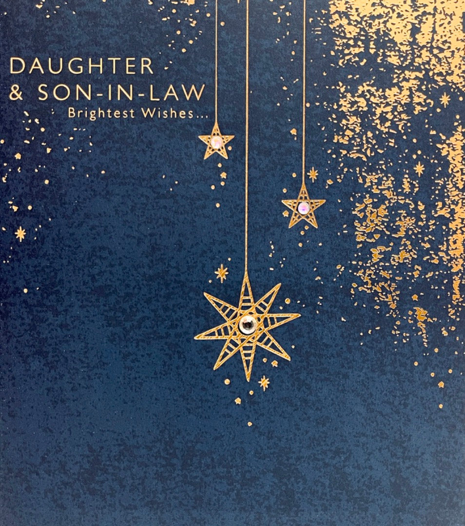 Daughter & Son-in-Law Brightest Wishes Christmas Card Gold Stars Contemporary Hallmark Cosmic