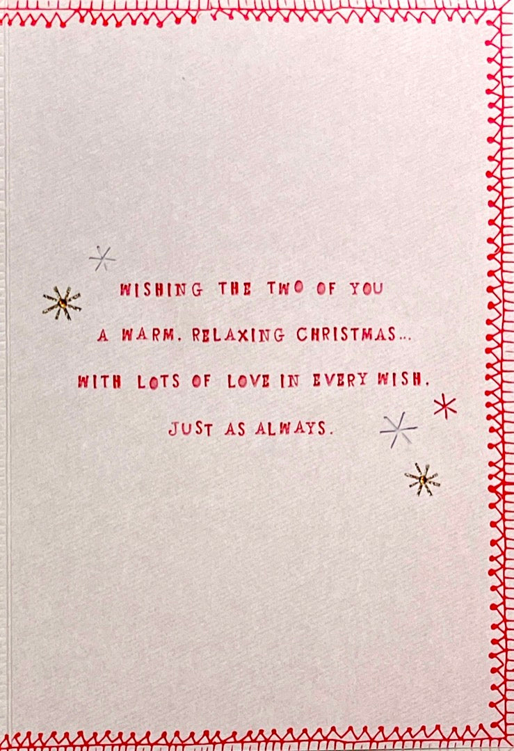 Son and Daughter-in-Law Warm Relaxing Christmas Card Glitter Drinks Love Hallmark