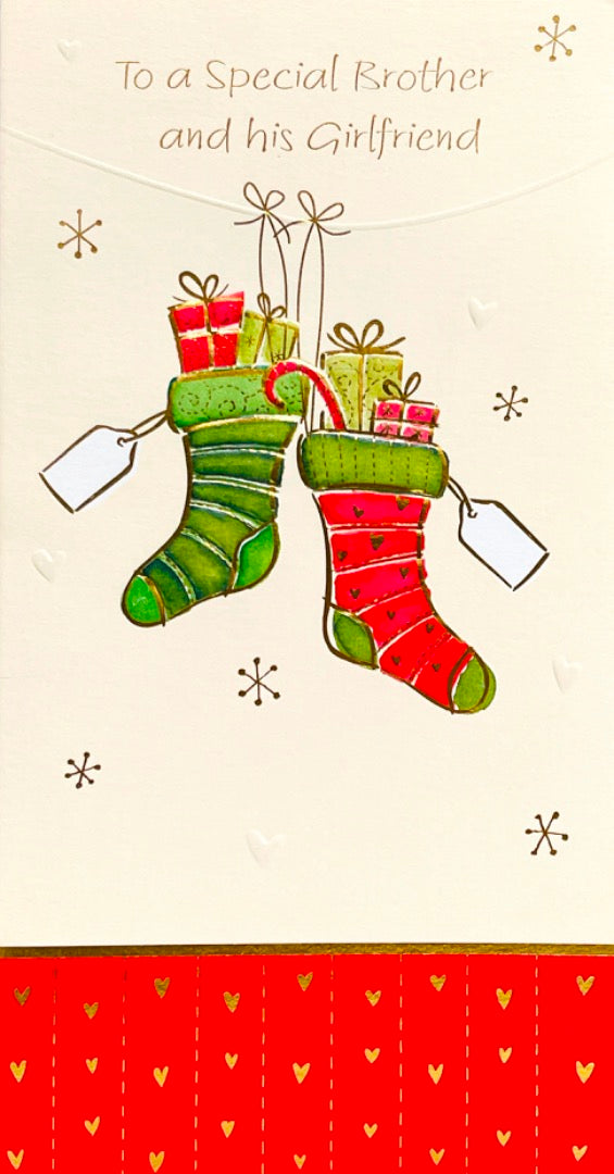 Brother and his Girlfriend Merry Christmas Card Gift Filled Stockings Hallmark