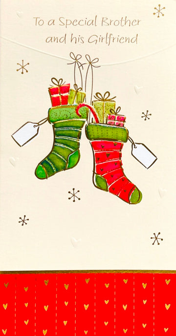 Brother and his Girlfriend Merry Christmas Card Gift Filled Stockings Hallmark