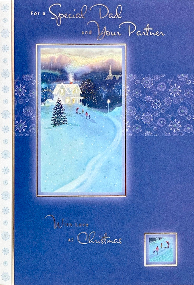 Dad and Your Partner Christmas Card Thinking of Both of You Snow Scene Hallmark