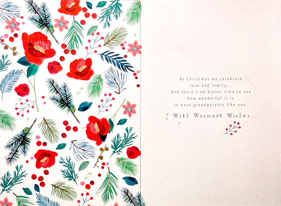 Special Nan and Grandad Merry Christmas Card Grandparents Floral Art Hallmark