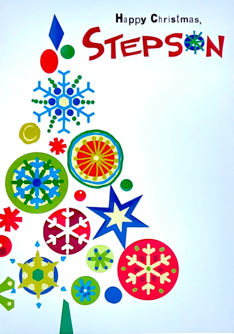 Special Stepson Happy Christmas Card Contemporary Snowflakes Tree Hallmark
