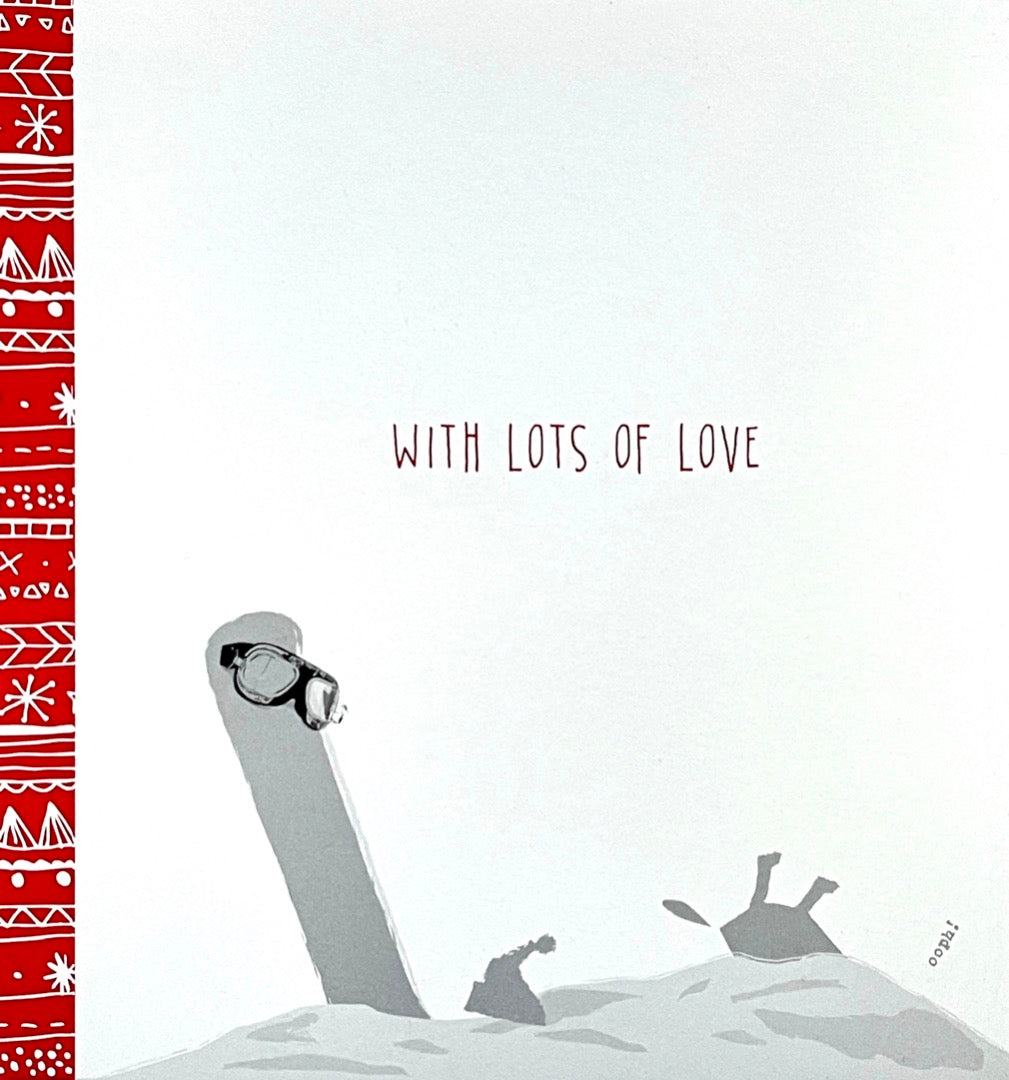 For A Cool Son At Christmas Card with Love Snowboarding Dog and Robin Modern Art