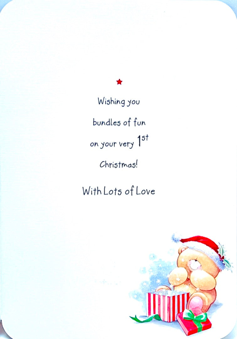 Special Nephew's First Christmas Card Forever Friends Cute Bear with Gift Hallmark