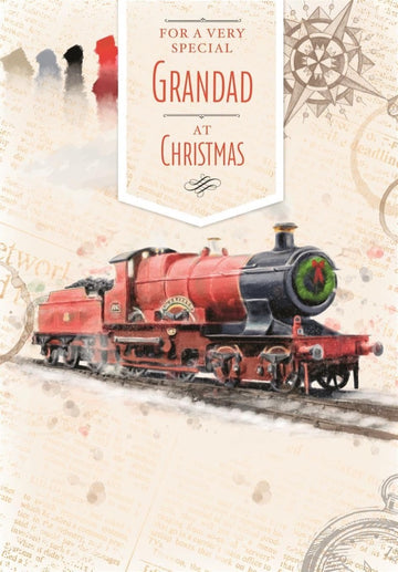 For A Very Special Grandad At Christmas Card Vintage Steam Train Art - Hallmark