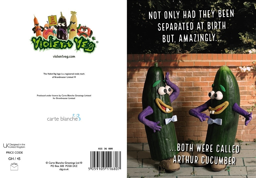 Violent Veg Arthur Cucumber Separated at Birth Funny Humour Blank Birthday Card
