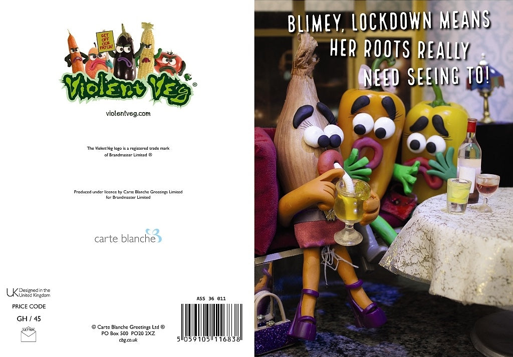 Violent Veg Her Roots Need Seeing to Cheeky Naughty Humorous Blank Greeting Card