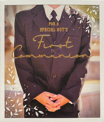 For A Special Boys First Communion Greeting Card - Gold Foil - Smart Suit Design