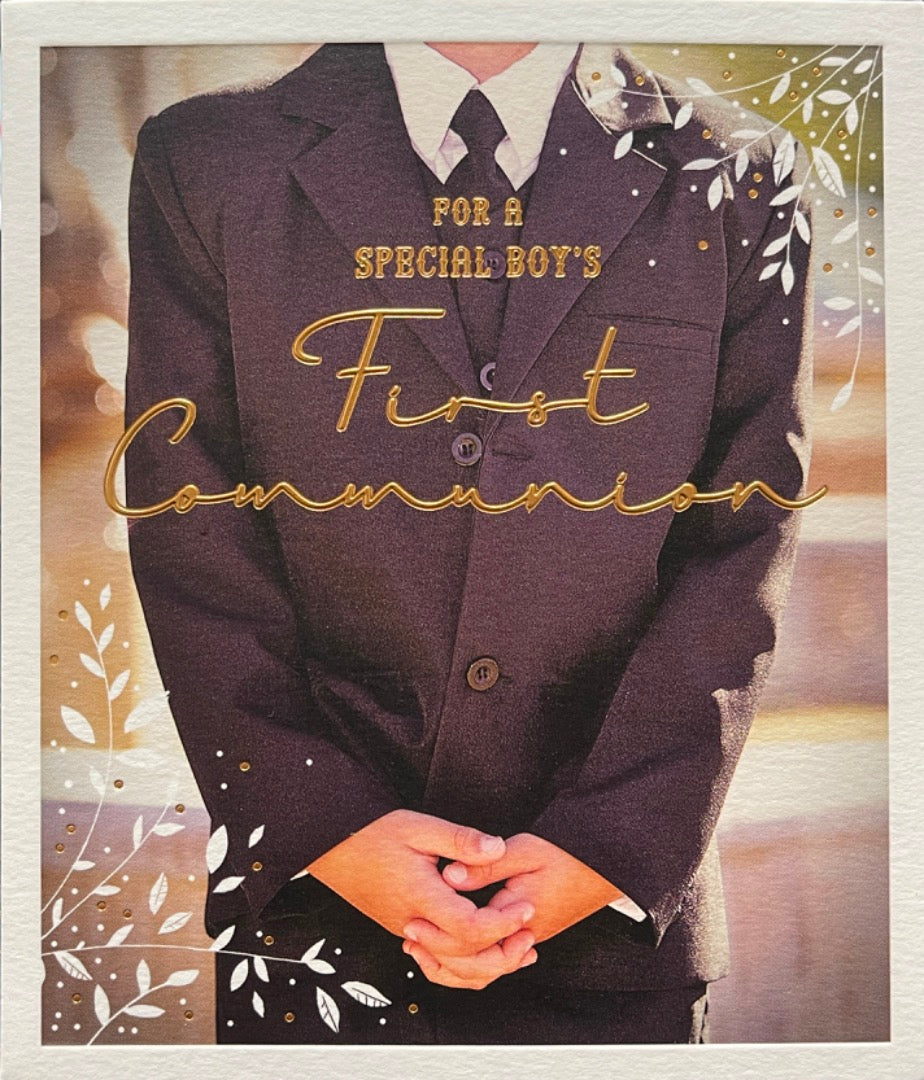 For A Special Boys First Communion Greeting Card - Gold Foil - Smart Suit Design