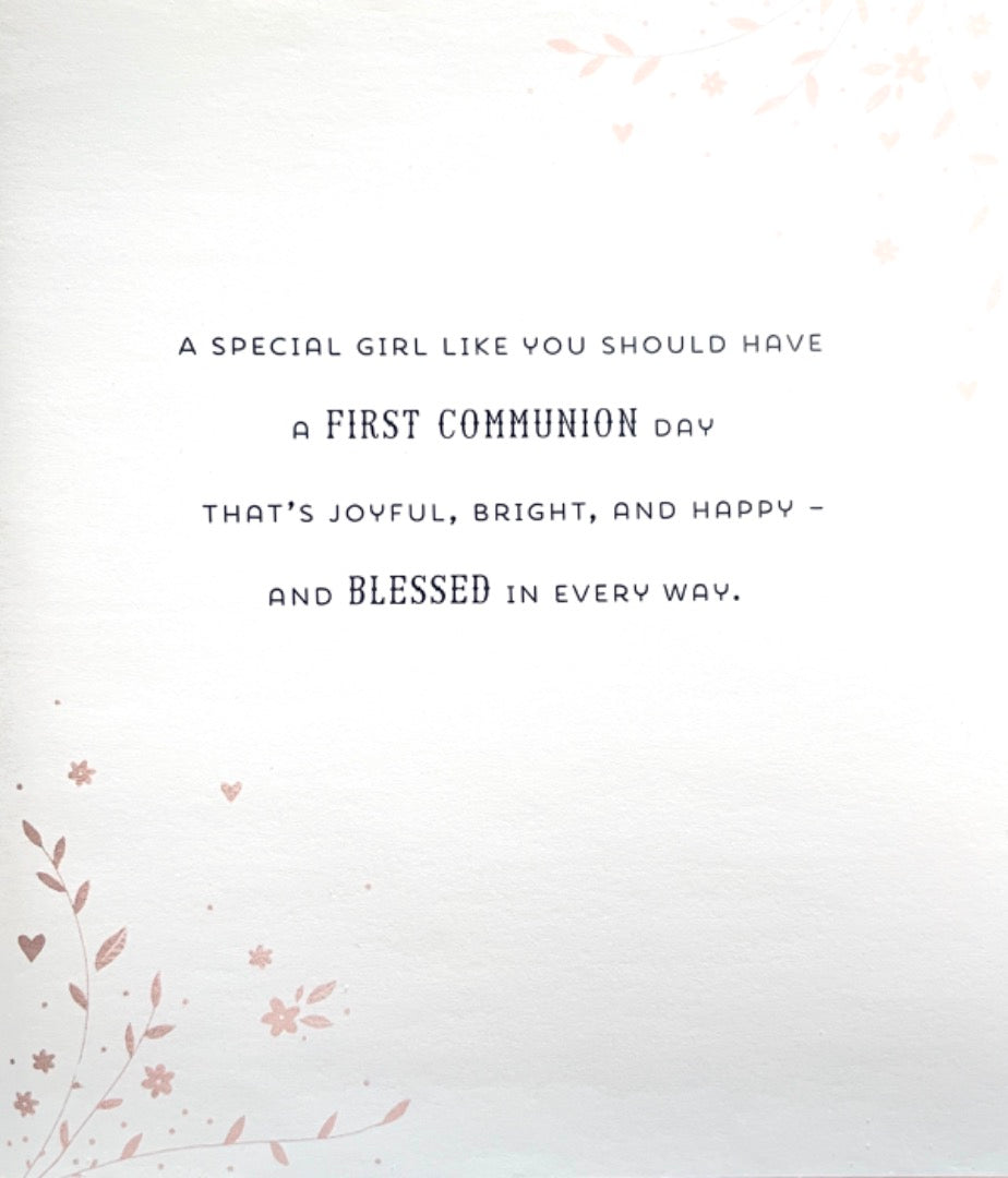 Pretty Dress Glitter with Gold Letters A Special Girl's 1st First Communion Card