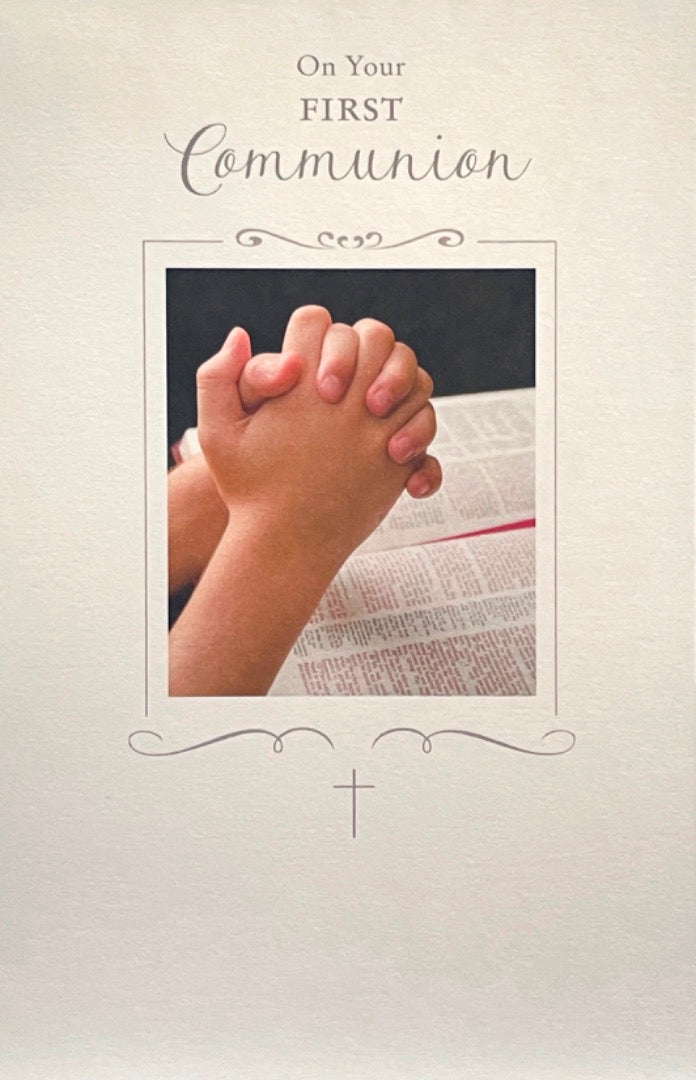 Praying Bible & Cross On Your 1st First Communion Congratulations Greeting Card