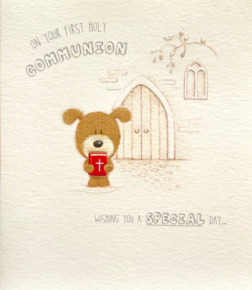 1st First Holy Communion Puppy Dog Glitter Emboss Greeting Card by Lots of Woof