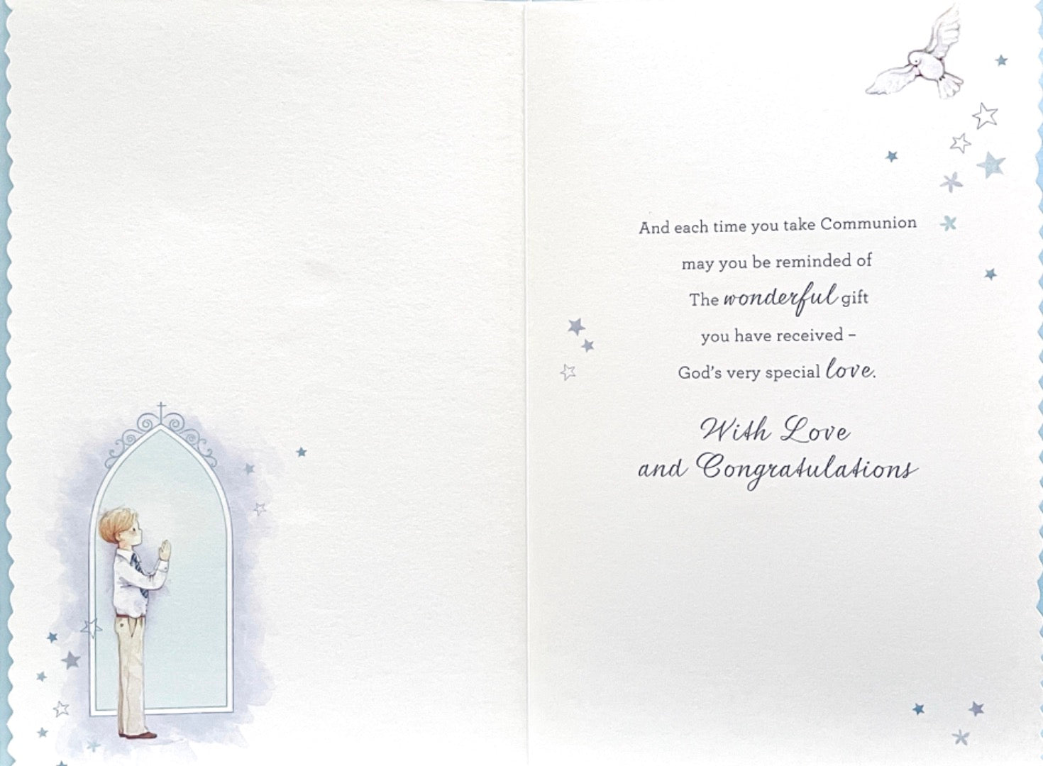 For a Special Boy on Your First Communion Silver Foiled Greeting Card - Praying