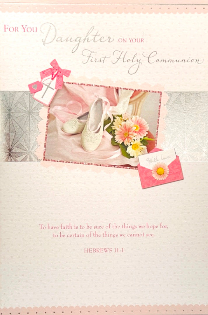 Daughter on Your 1st First Holy Communion Blessing Verse Greeting Card Silver Foil Finished