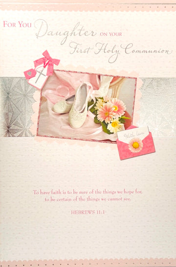 Daughter on Your 1st First Holy Communion Blessing Verse Greeting Card Silver Foil Finished