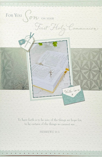 Son on Your 1st First Holy Communion Greeting Card - Verse Blessing - Silver Foil Finished