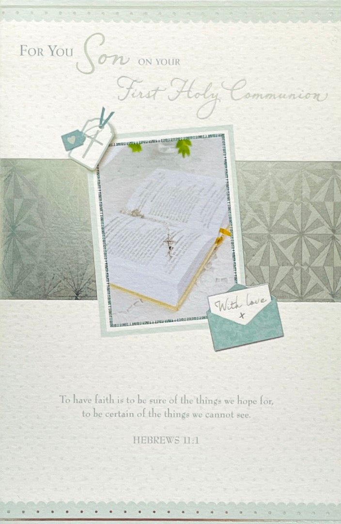 Son on Your 1st First Holy Communion Greeting Card - Verse Blessing - Silver Foil Finished