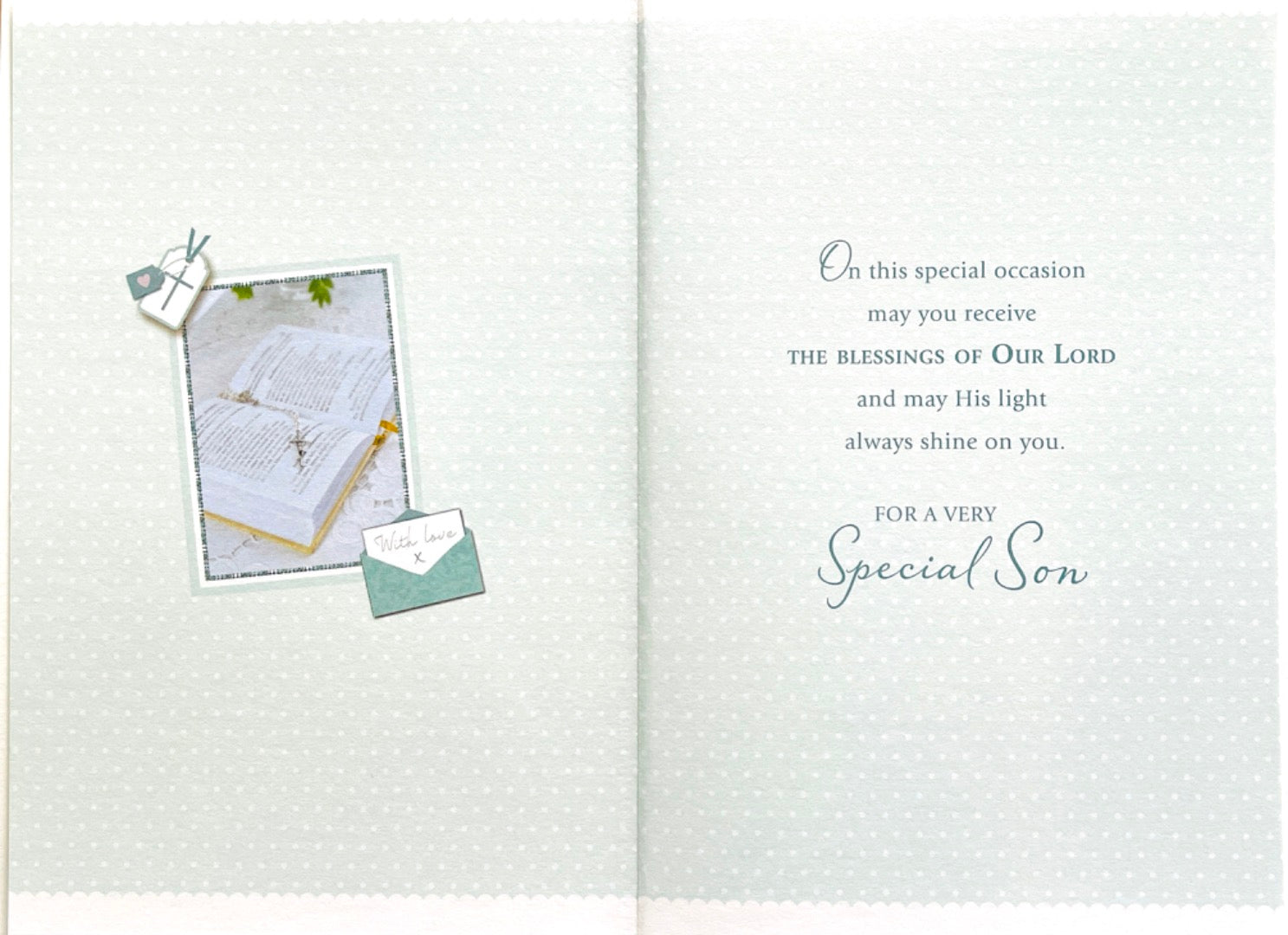 Son on Your 1st First Holy Communion Greeting Card - Verse Blessing - Silver Foil Finished