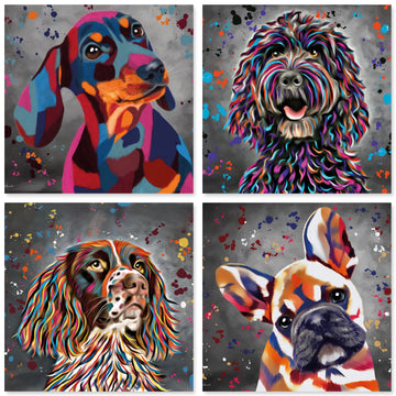 Colourful Aquamarine Art Family Dog Blank Greeting Card by Artist Deborah Barker