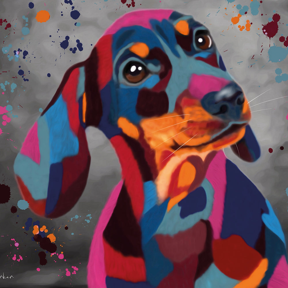 Colourful Aquamarine Art Family Dog Blank Greeting Card by Artist Deborah Barker