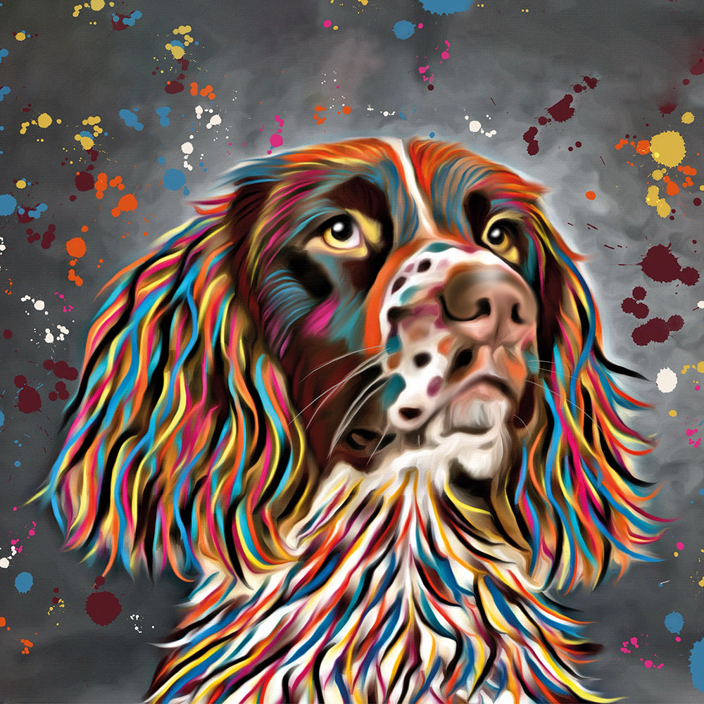Colourful Aquamarine Art Family Dog Blank Greeting Card by Artist Deborah Barker