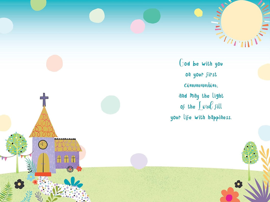 On Your First Holy Communion Colourful Church Lovely Verse Inside Greeting Card