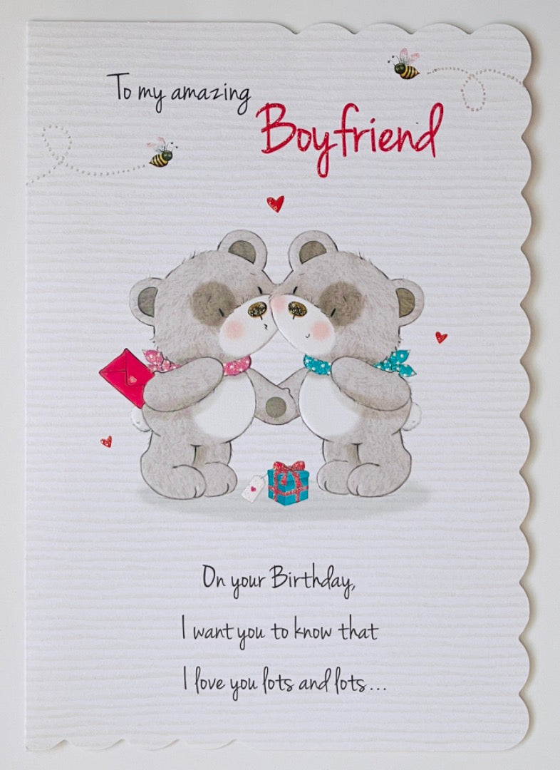To My Amazing Boyfriend Birthday Card Love You Lots & Lots Teddy Bear Kisses Gifts