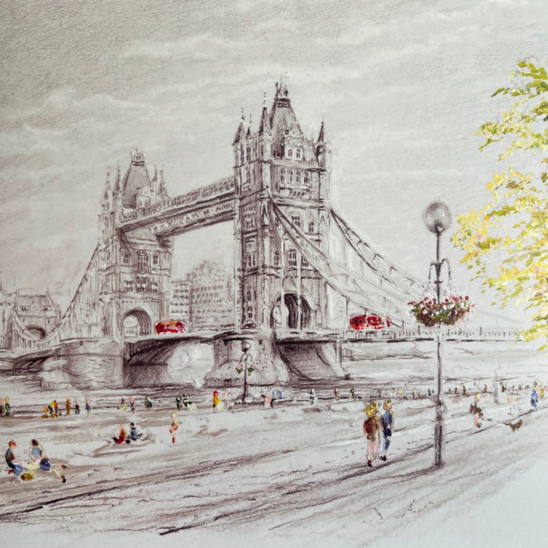 London Landmark Tower Bridge illustration Art Blank Greeting Card - C673