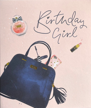 Birthday Girl Blank Card Handbag Perfume Makeup Modern Contemporary Foil Embellished
