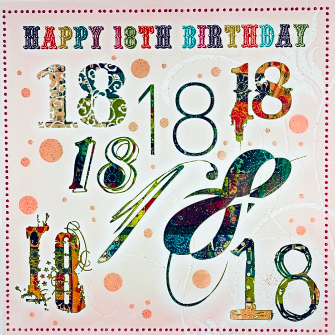 Happy 18th Birthday Blank Card with Emboss Flitter Art - Twice as nice