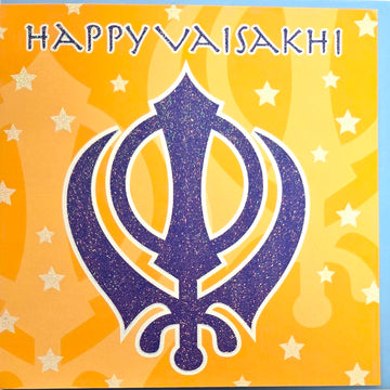 Happy Vaisakhi Baisakhi Sikh Holy Spring Festival Glittery Greeting Card + Blue Envelope
