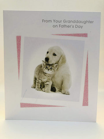 From Your Granddaughter on Father's Day Cute Cat & Dog Glitter UK Greetings Card