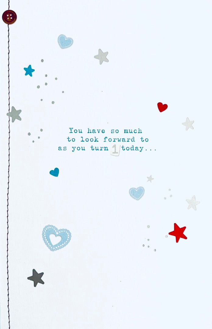 Happy 1st Birthday To A Special Little Boy Fold Out Card with Cupcake and Balloon - Love and Cuddles