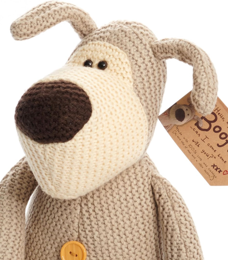 Boofle 12 Inch Plush - Cute Knitted Dog Holding Teddy Soft Toy