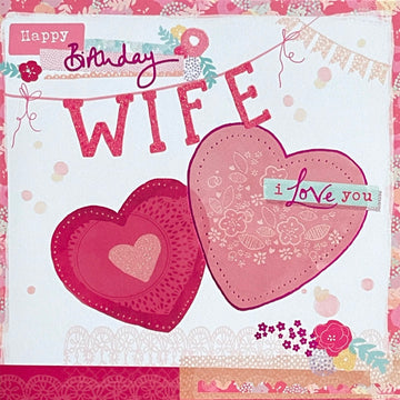 Happy Birthday Wife I Love You Card Glitter Hearts Contemporary Art