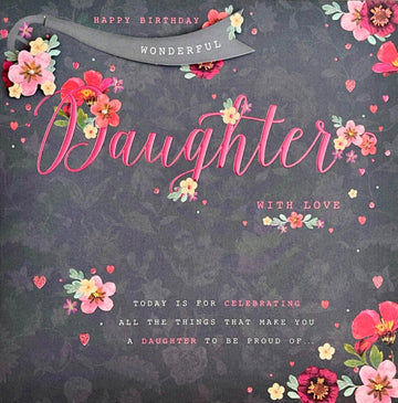 Wonderful Daughter Happy Birthday Modern Contemporary Card with Pink Foil and Pearls