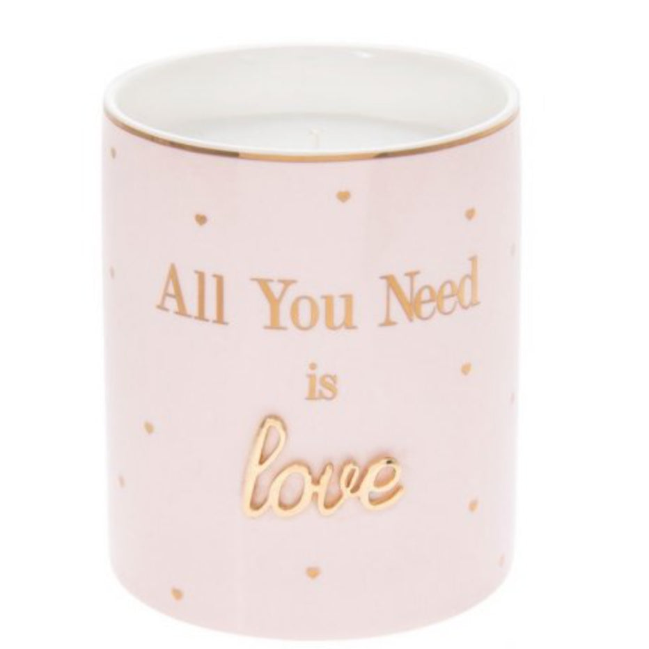 Oh! So Charming 'All You Need Is Love' Luxury  Wild Rose Scented Ceramic Candle Gift for any Occasion.