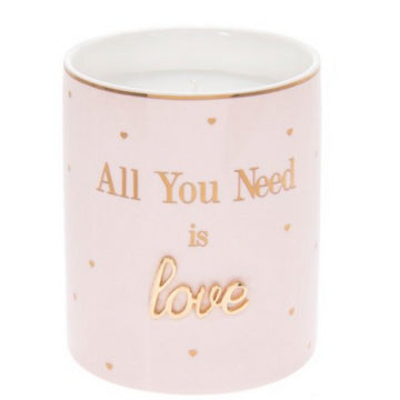Oh! So Charming 'All You Need Is Love' Luxury  Wild Rose Scented Ceramic Candle Gift for any Occasion.