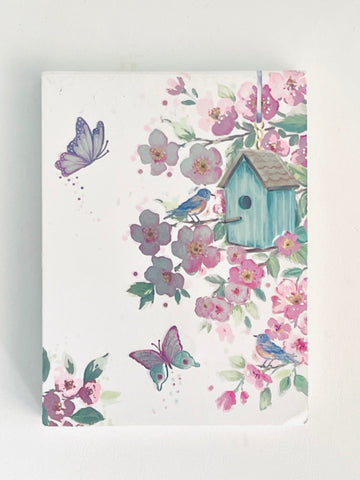 Pocket Florals Notepad with Magnetic Closure Plain Pages - Spring Blossoms Birdhouse and Butterflies