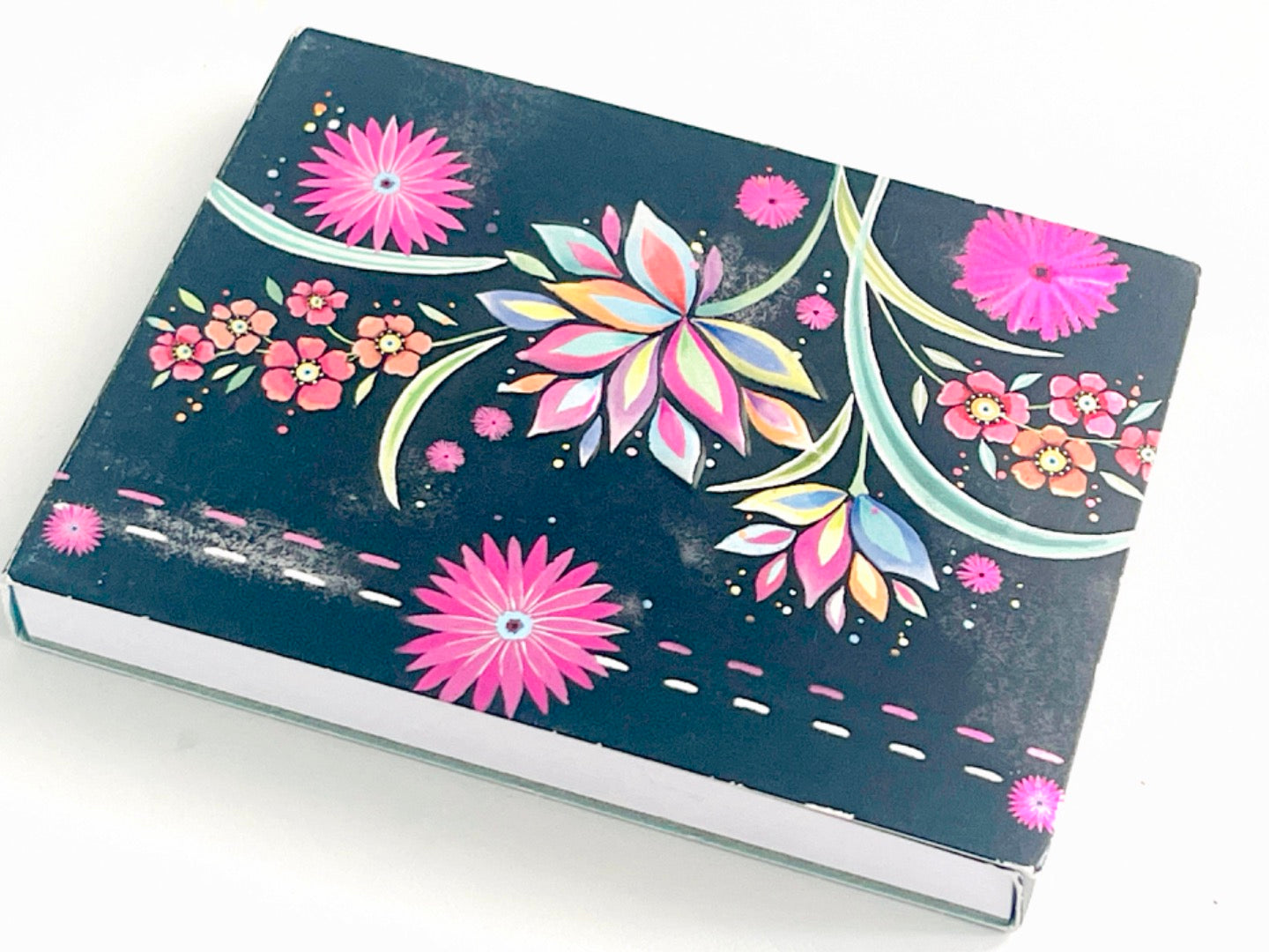 Pocket Florals Notepad with Magnetic Closure Plain Pages - Midnight Flowers