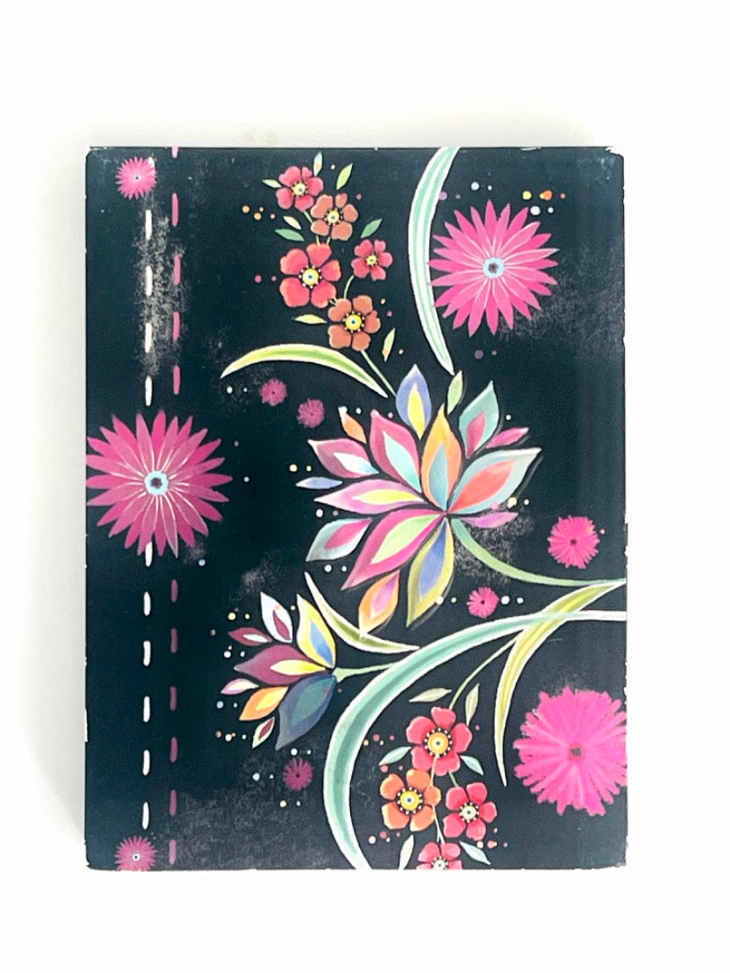 Pocket Florals Notepad with Magnetic Closure Plain Pages - Midnight Flowers