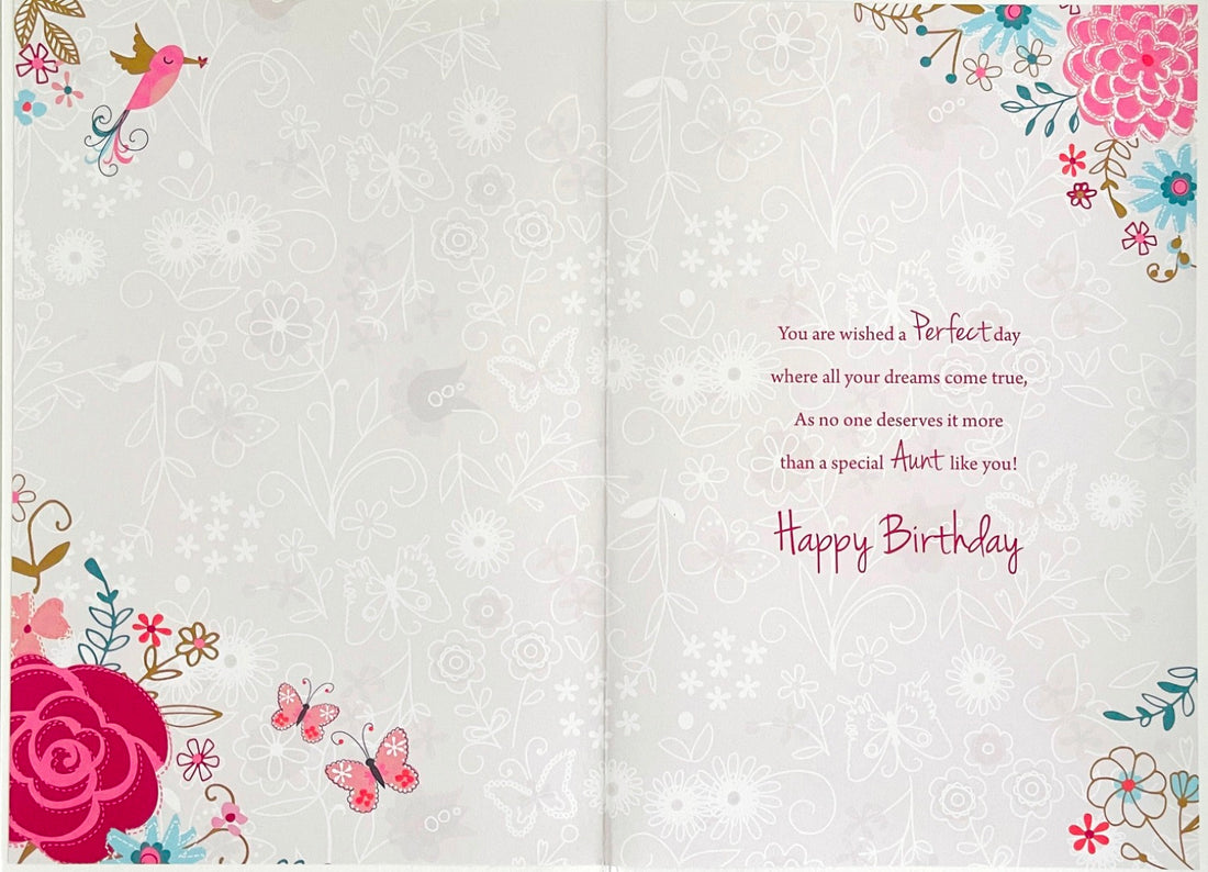 Wonderful Aunt Happy Birthday Modern Contemporary Card - Hummingbird Butterflies Flowers