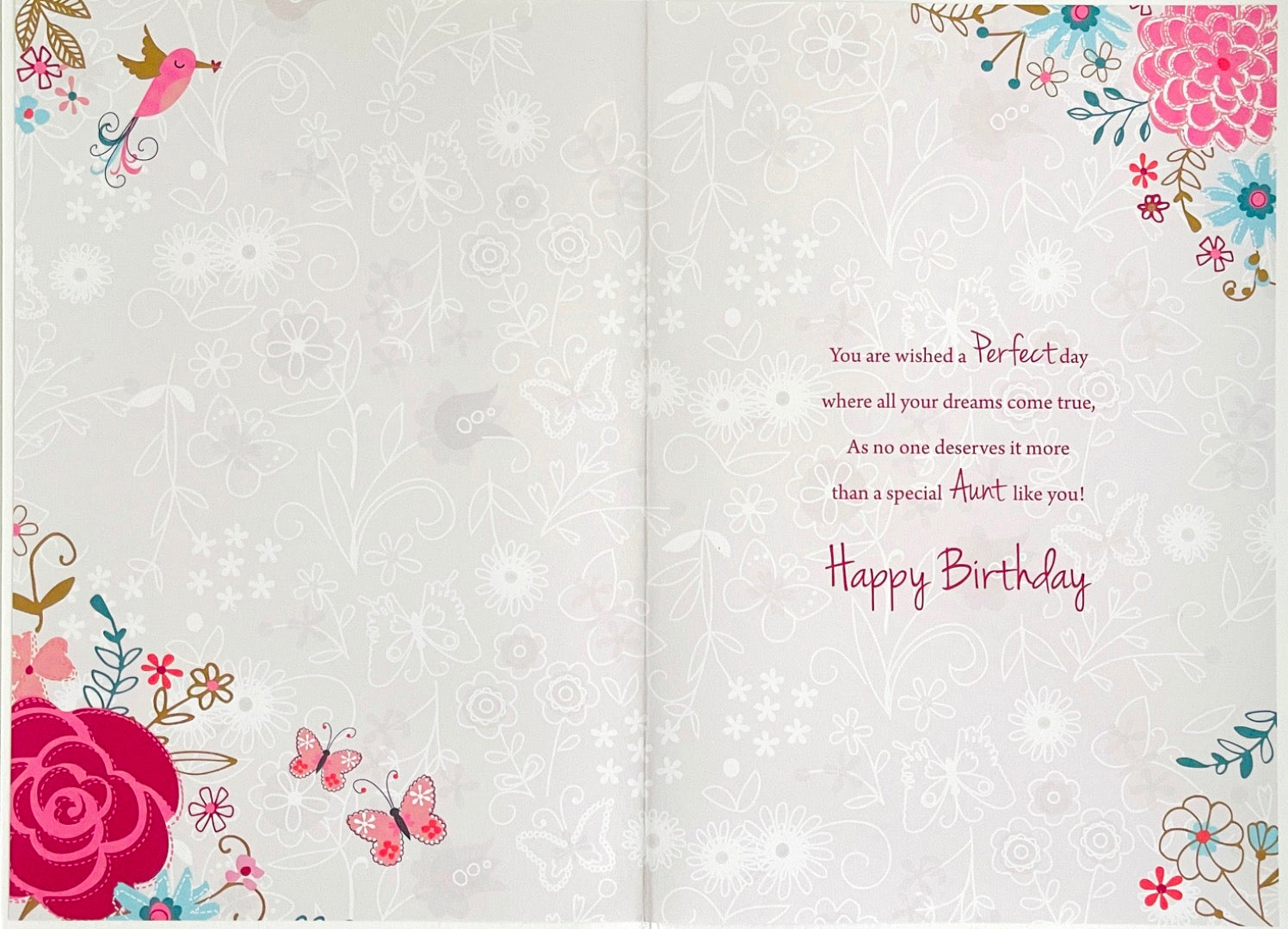 Wonderful Aunt Happy Birthday Modern Contemporary Card - Hummingbird Butterflies Flowers