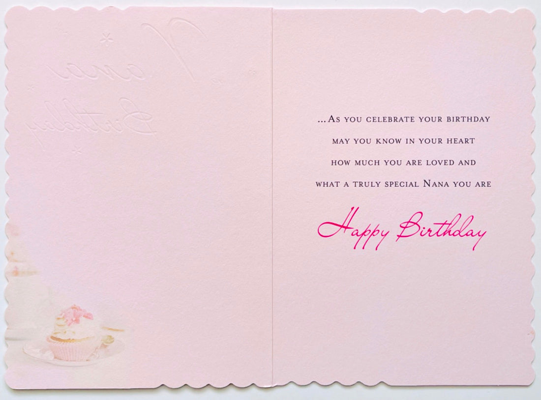 To A Special Nana on Your Birthday Sentimental Card - Tea and Flower Cupcake