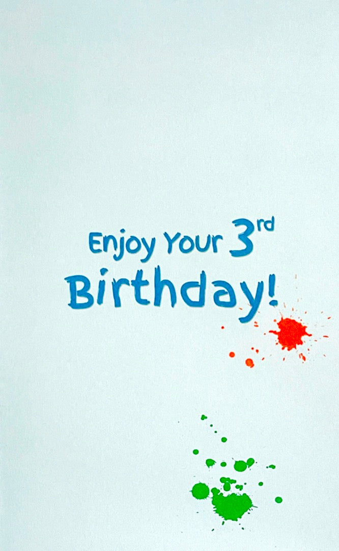 3 Today Happy 3rd Birthday Card Dalmatian Dog with Paint Splatter Age 3