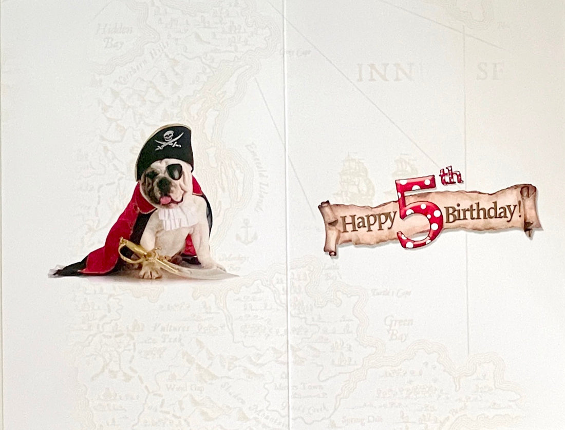 5 Today Happy 5th Birthday Card Ahoy Me Shipmates Shiver Me Timbers - Pirate Dog Sword Treasure Map Age 5 Boy
